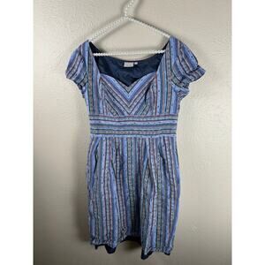 eShakti Dress Size Large Knee Length Retro Muted Colors Cotton Preppy Pockets